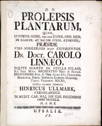 Prolepsis Plantarum, ... cover