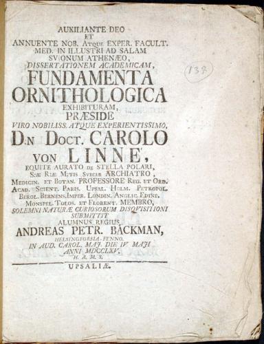 ... Fundamenta Ornithologica exhibituram, ... cover